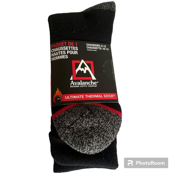 Avalanche Men's Socks Ultimate Thermal Crew Socks Size 10-13 NEW 1 pack - Picture 1 of 3